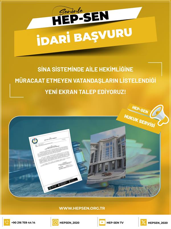 SİNA Sisteminde Aile Hekimliğine Müracaat Etmeyen Vatandaşların Listelendiği Yeni Ekran Talep Ediyoruz!